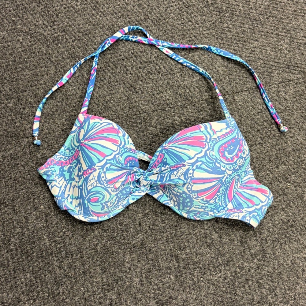 Lilly Pulitzer for Target Bikini Top Blue Pink Shell Paisley Underwire Large